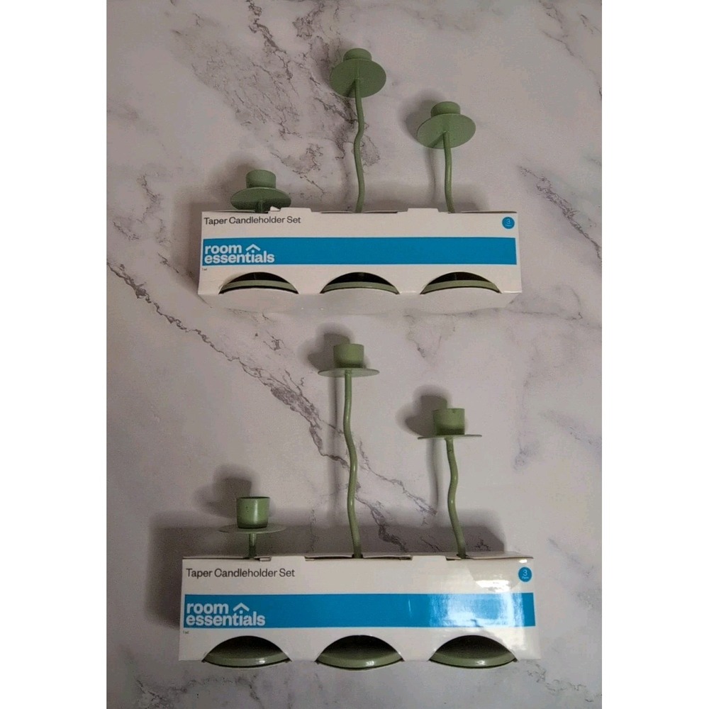 Squiggle Taper Candleholders 2 Sets Of 3  Sage‎ Green  4" /6" /8" New